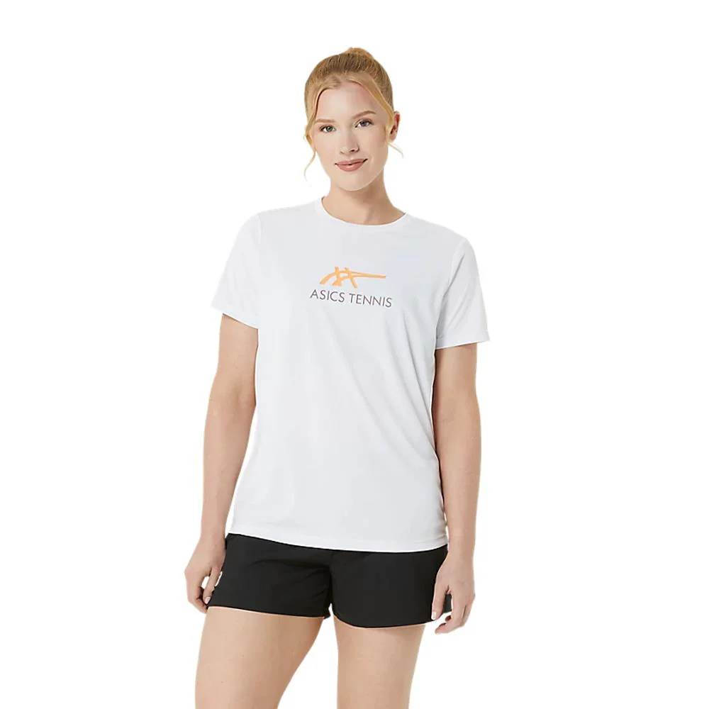 Asics Women's Court Graphic Tee - Brilliant White/Faded Orange - Image 2