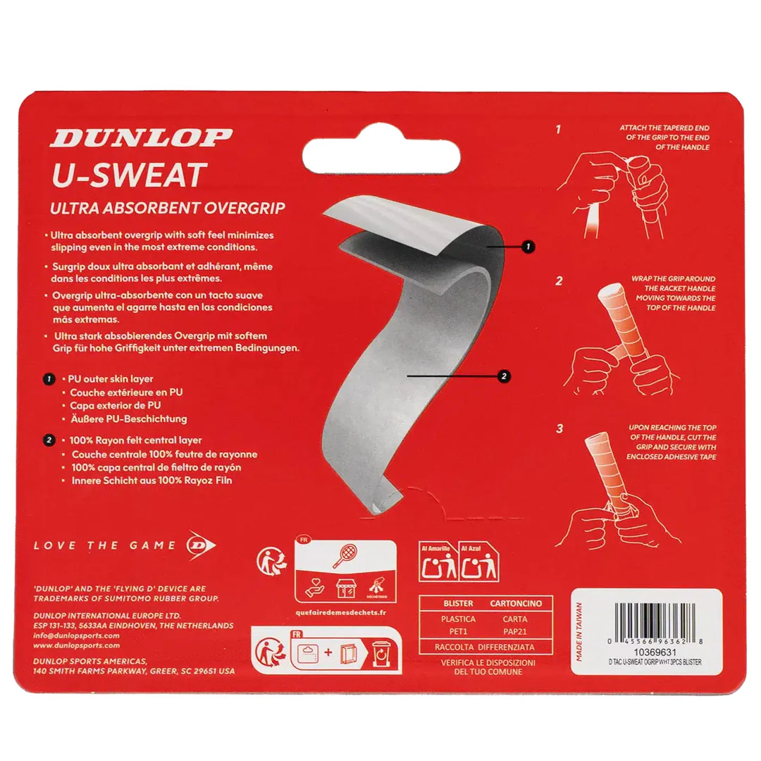 Dunlop U-Sweat Overgrip - 3 Pack - White - Image 2