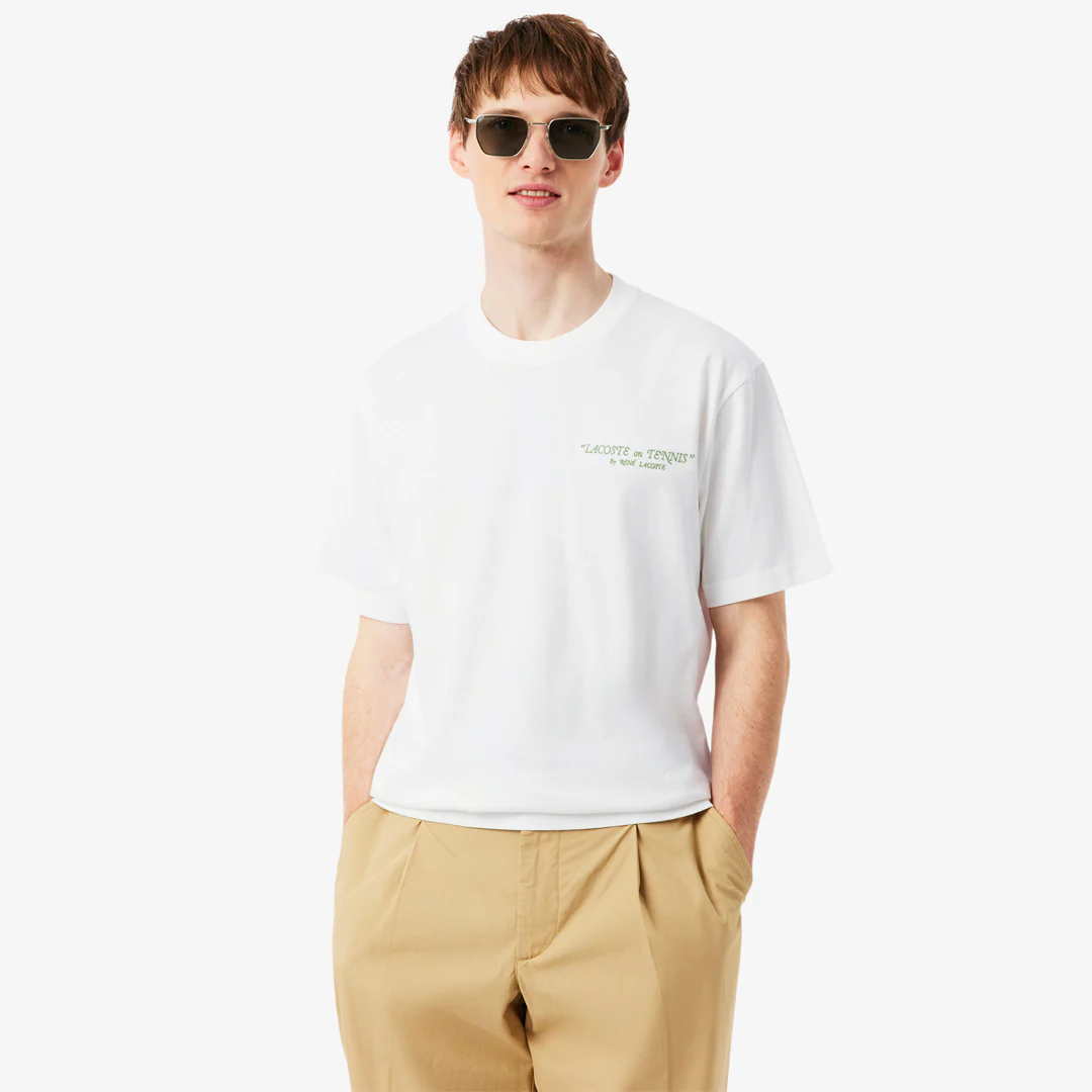 Lacoste Men's Embroidered Tee - White/Green - Image 4