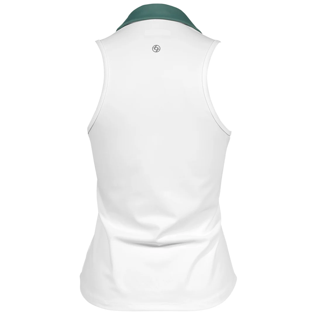 Lija Women's Holiday 25' Pique V Neck Tank - White/Fern - Image 2