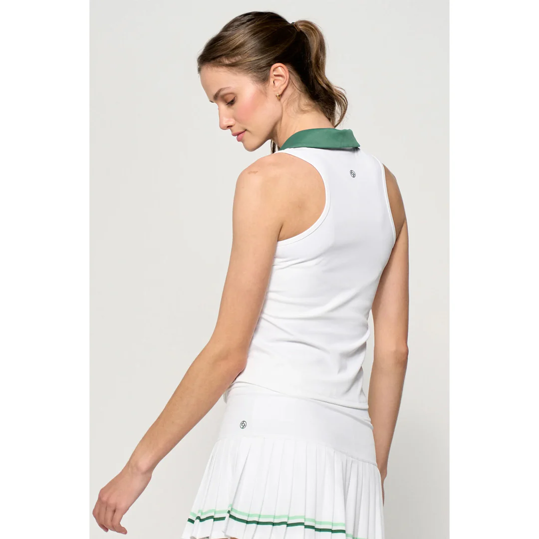 Lija Women's Holiday 25' Pique V Neck Tank - White/Fern - Image 4