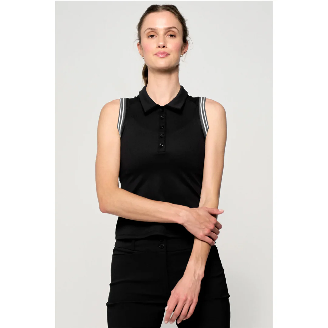 Lija Women's Holiday 25' Slice Sleeveless Polo - Black/White - Image 3