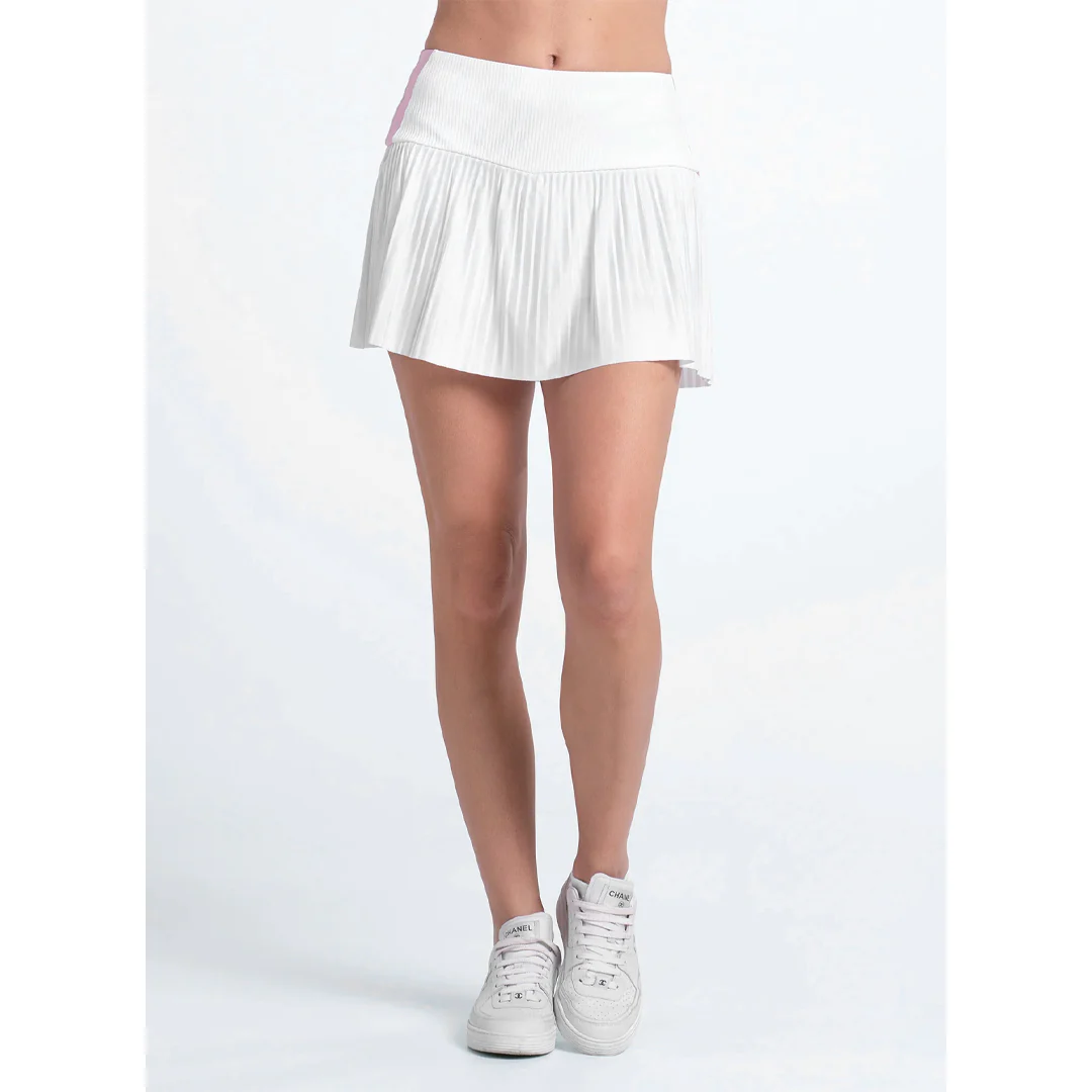 Lucky In Love Women's Weave It To Me Racer Rib Pleated Skort - White - Image 3