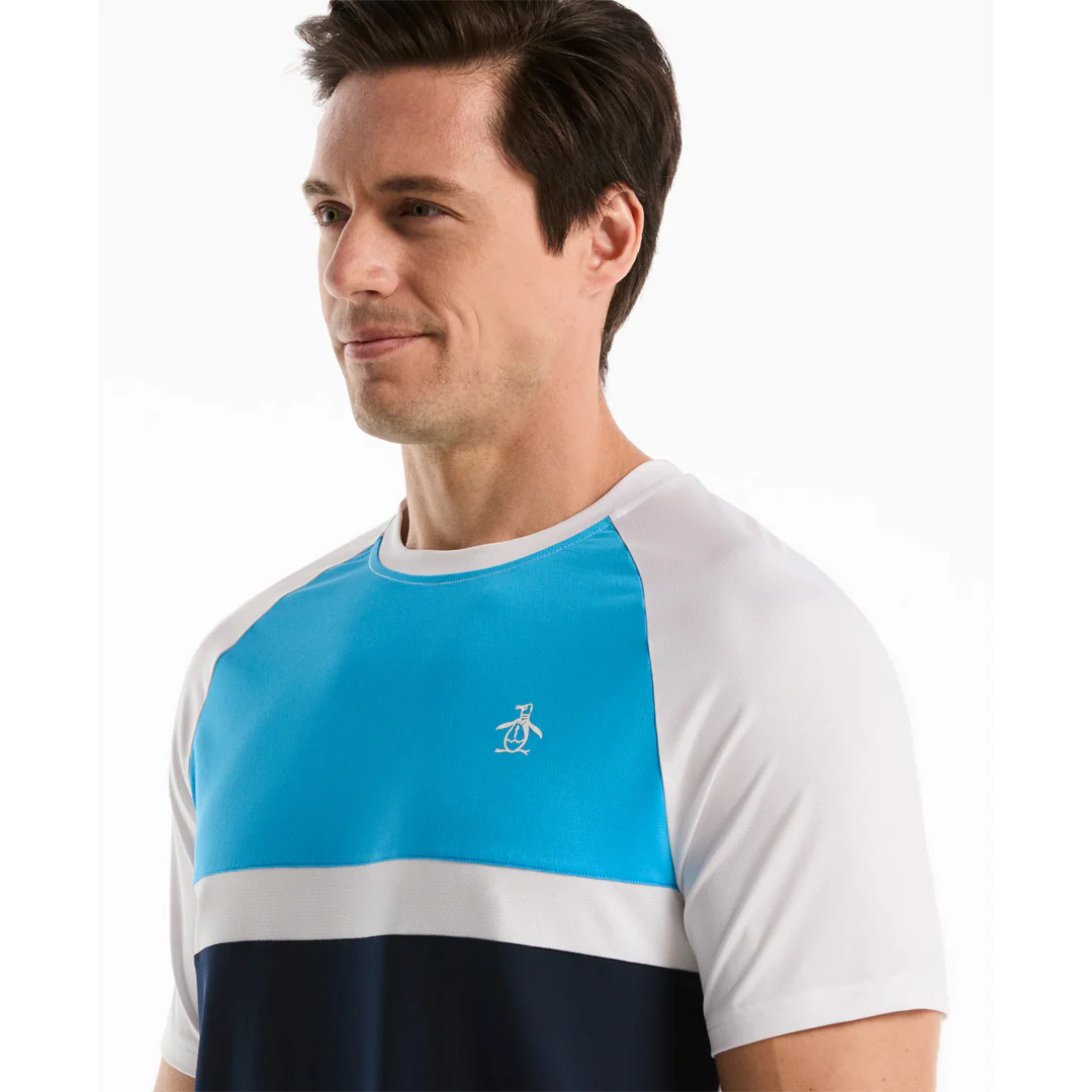 Penguin Men's Raglan Blocked Crew Tee - Malibu Blue - Image 4